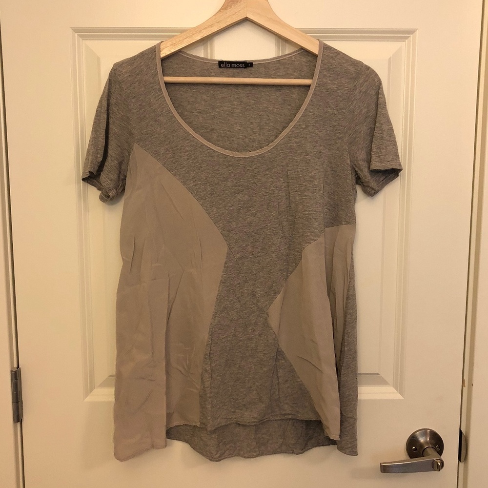 Ella Moss Scoop Neck Tee with Silk Accent, Size S